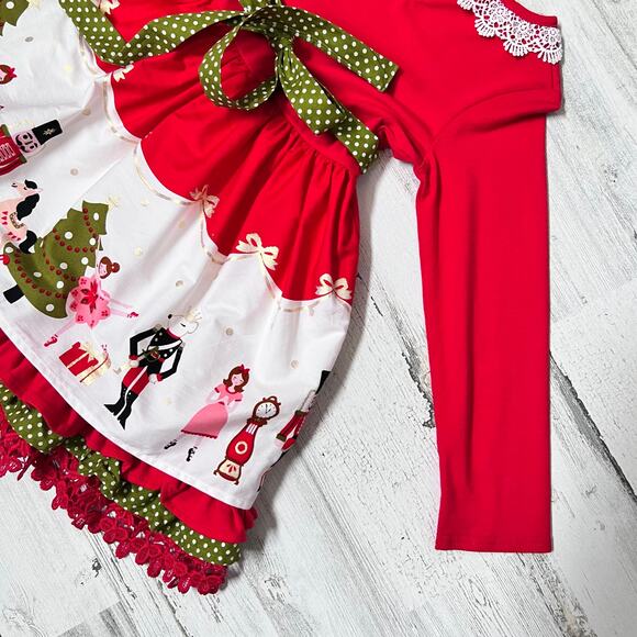 Counting Daisies Dress Size 5 Nutcracker Red Holiday Lace Trim Long Sleeve - Picture 8 of 12